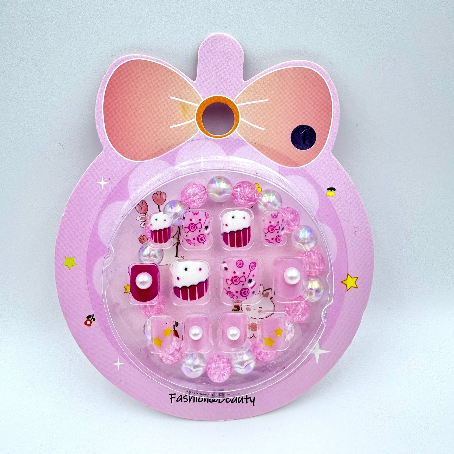 Children Press-on Nails with Bracelet Set Toy Pre-glued Candy Colour