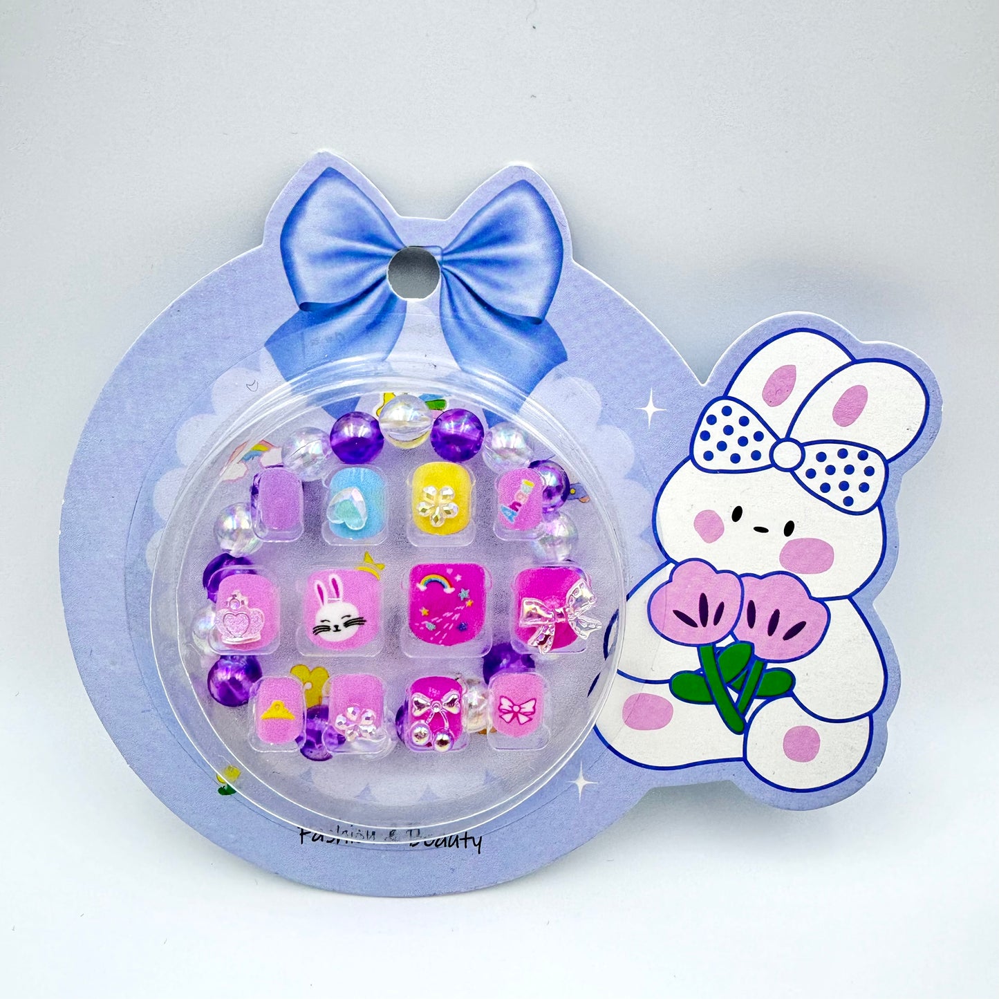 Children Press-on Nails with Bracelet Set Toy Pre-glued Candy Colour