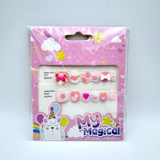 Children's 3D bubble girl cartoon  press-on nails pink/blue/purple