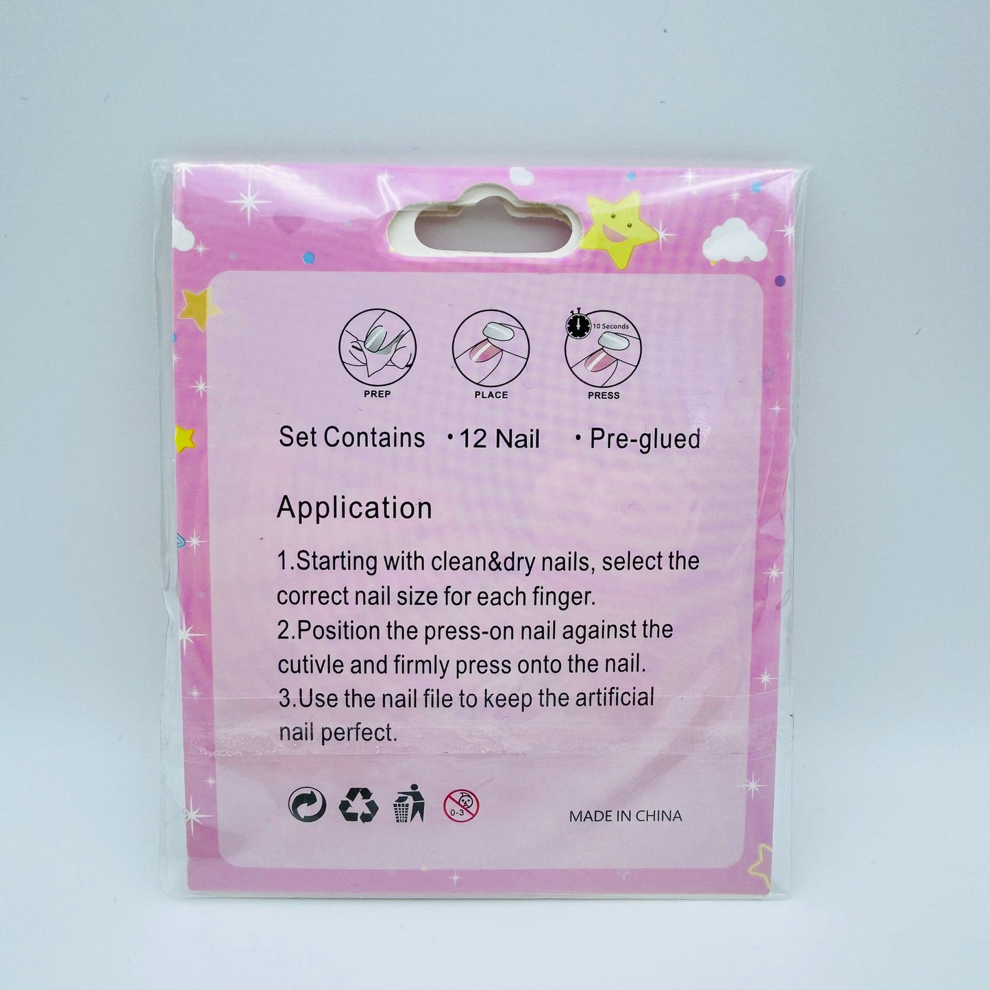 Children's 3D bubble girl cartoon  press-on nails pink/blue/purple
