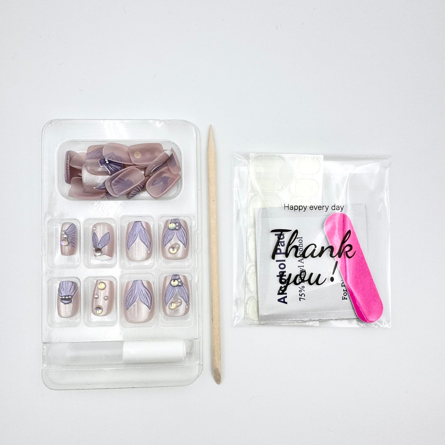 Purple mermaid princess press-on short nails 30pcs