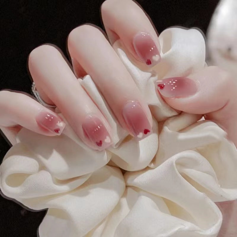 Sweet hearts girl blush press-on short nails 24pcs