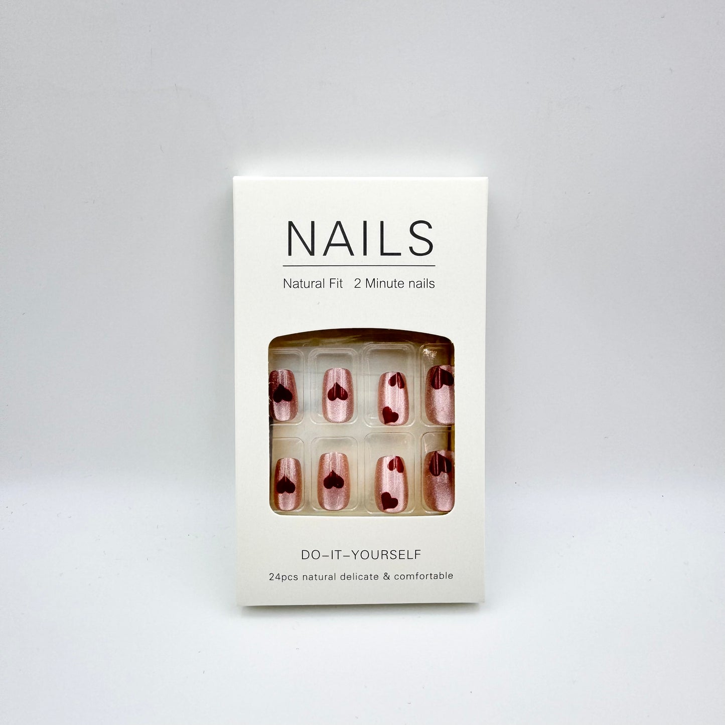 Small heart pink press-on short nails 30pcs