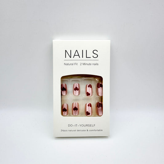 Small heart pink press-on short nails 30pcs