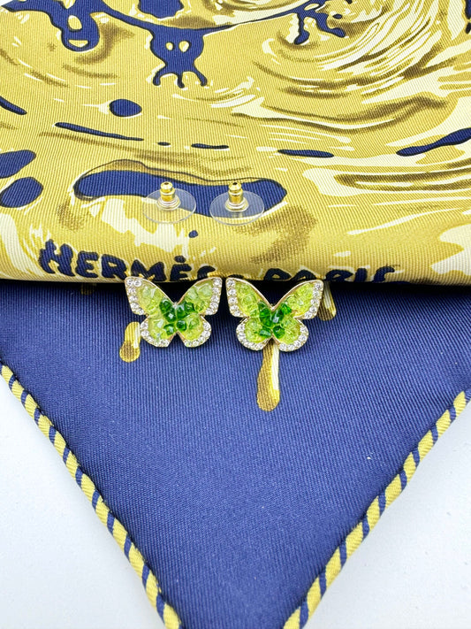 Green crystal butterfly Stud Earrings