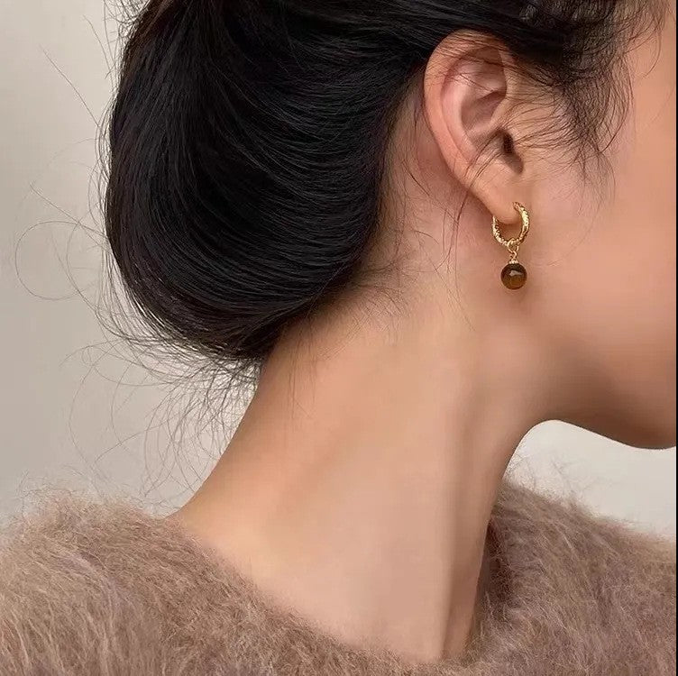 Golden Tiger Eye Stone Hoop Earrings