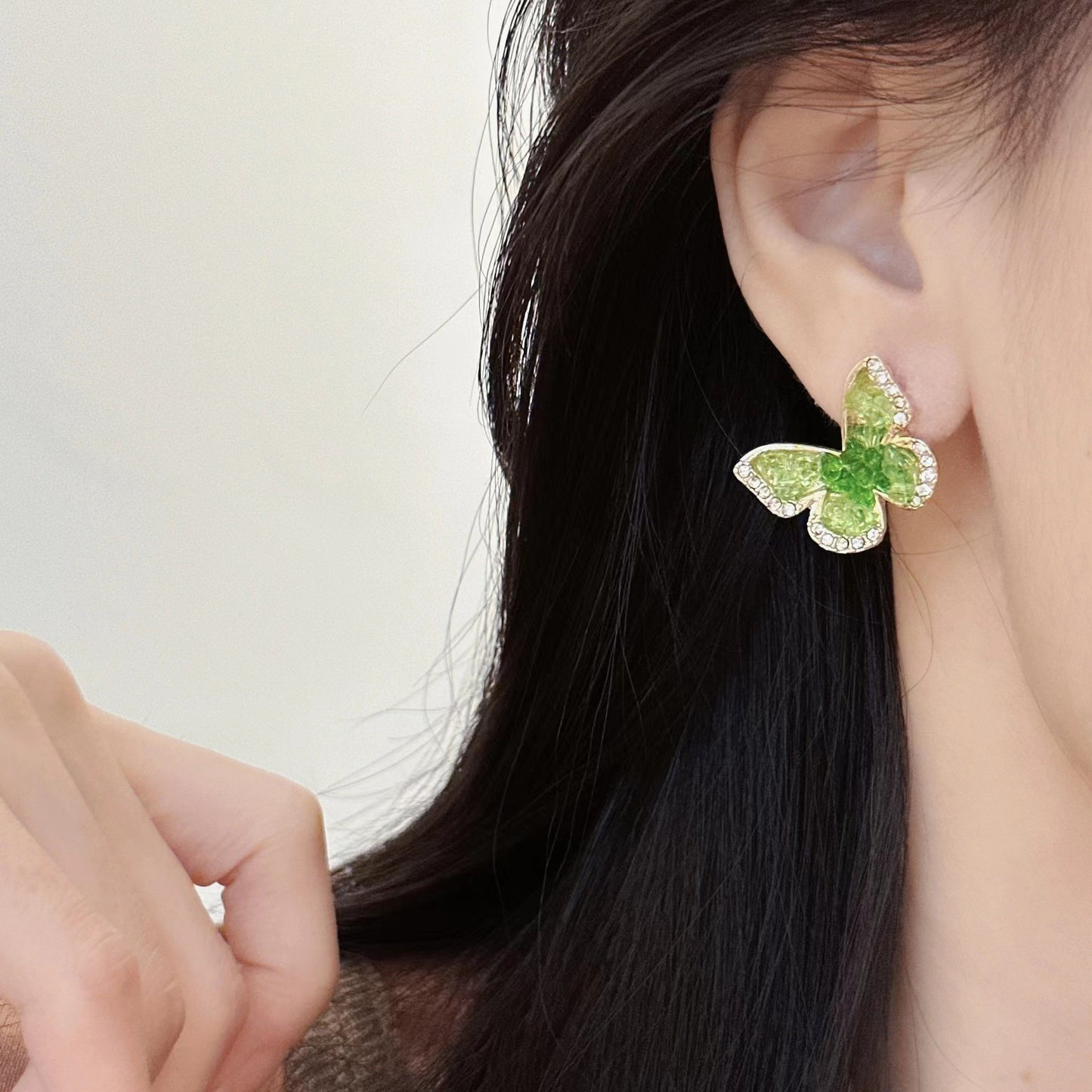 Green crystal butterfly Stud Earrings