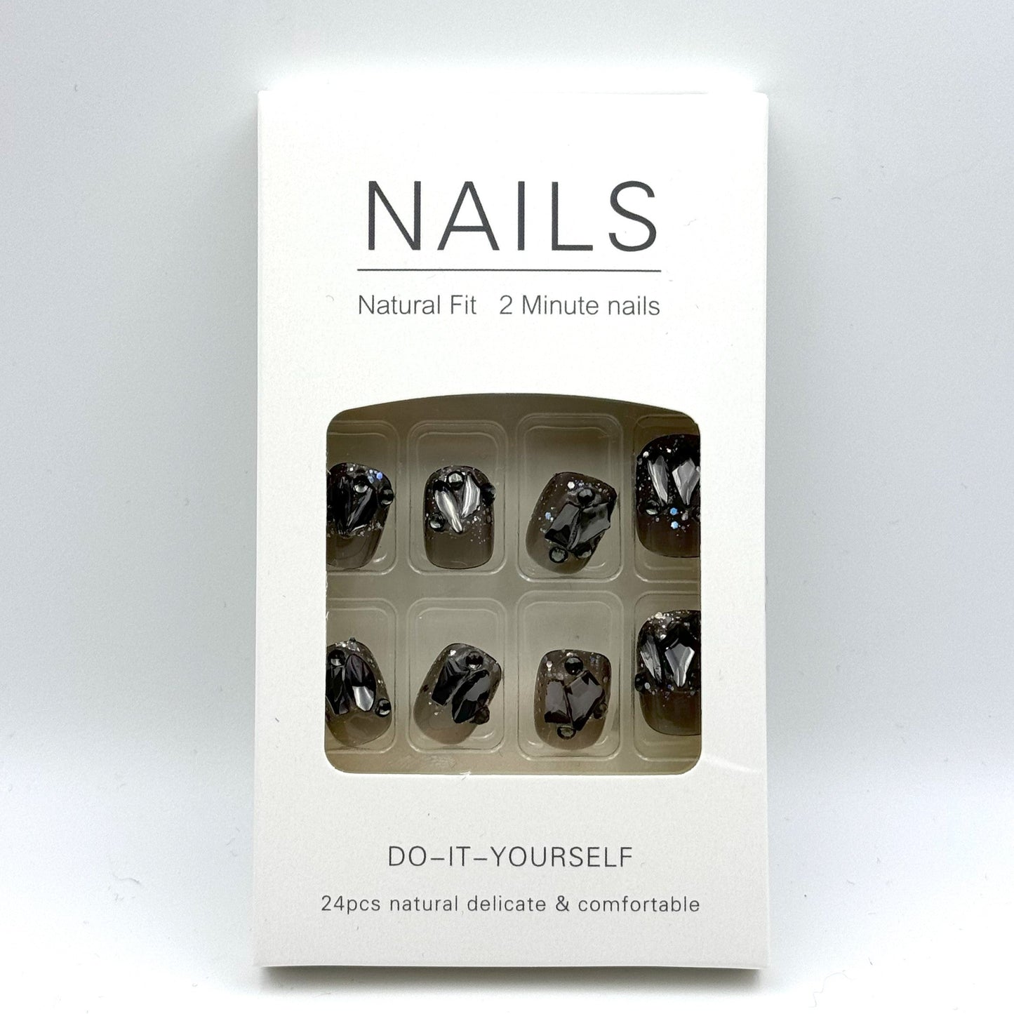 Black glitter full diamonds press-on short nails 24pcs