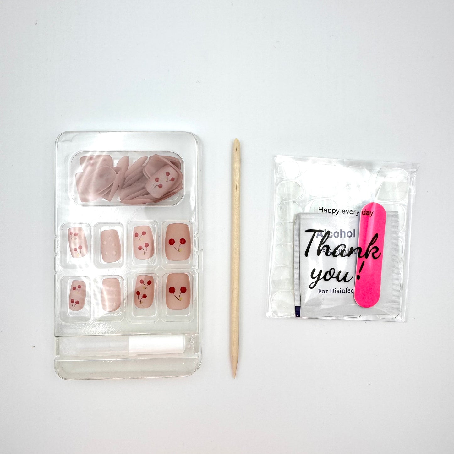 Frosted cherry press-on short nails 30pcs