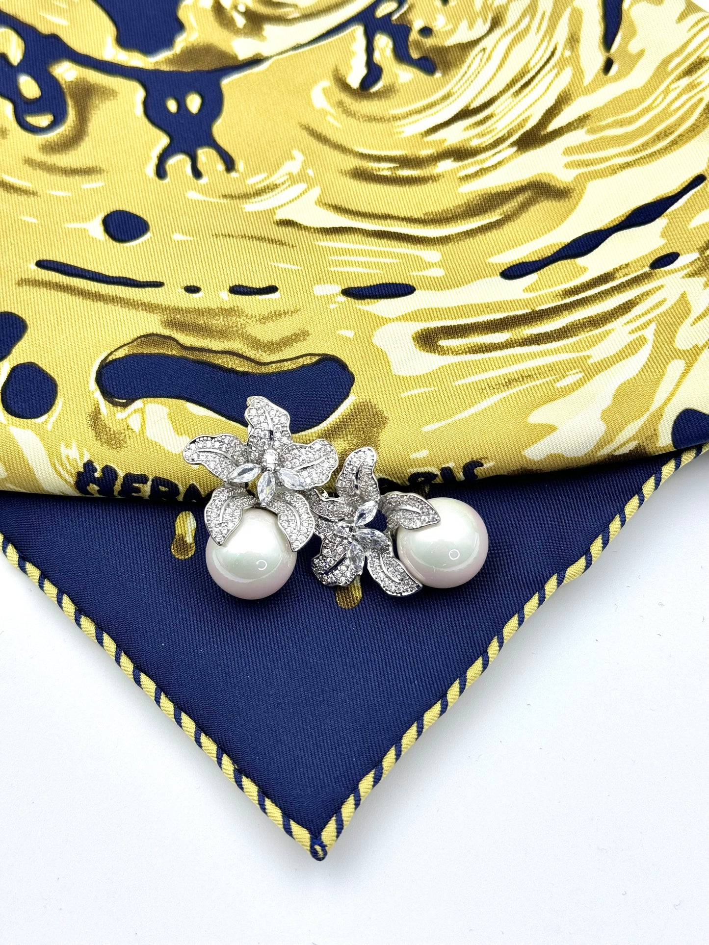 Diamond-encrusted Lily Pearl Stud Earrings