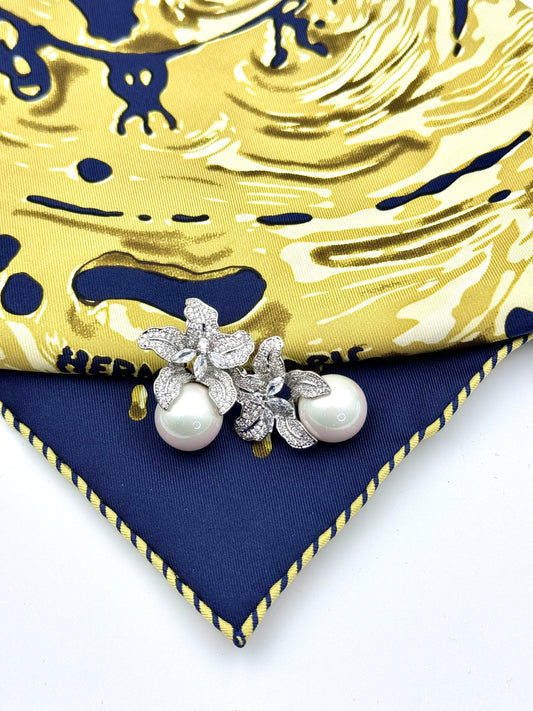 Diamond-encrusted Lily Pearl Stud Earrings