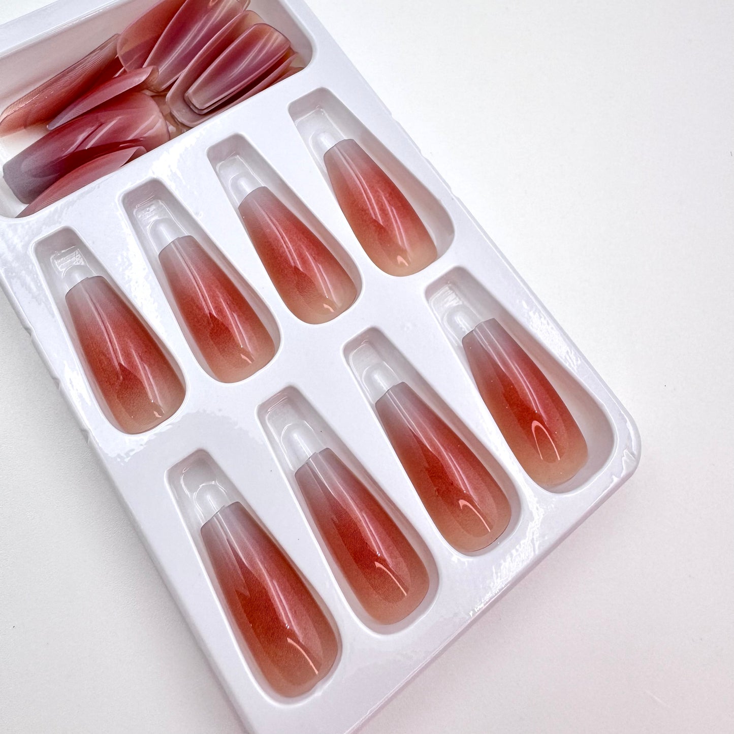 New Maillard blush gradient gray blue press-on long nails 24pcs