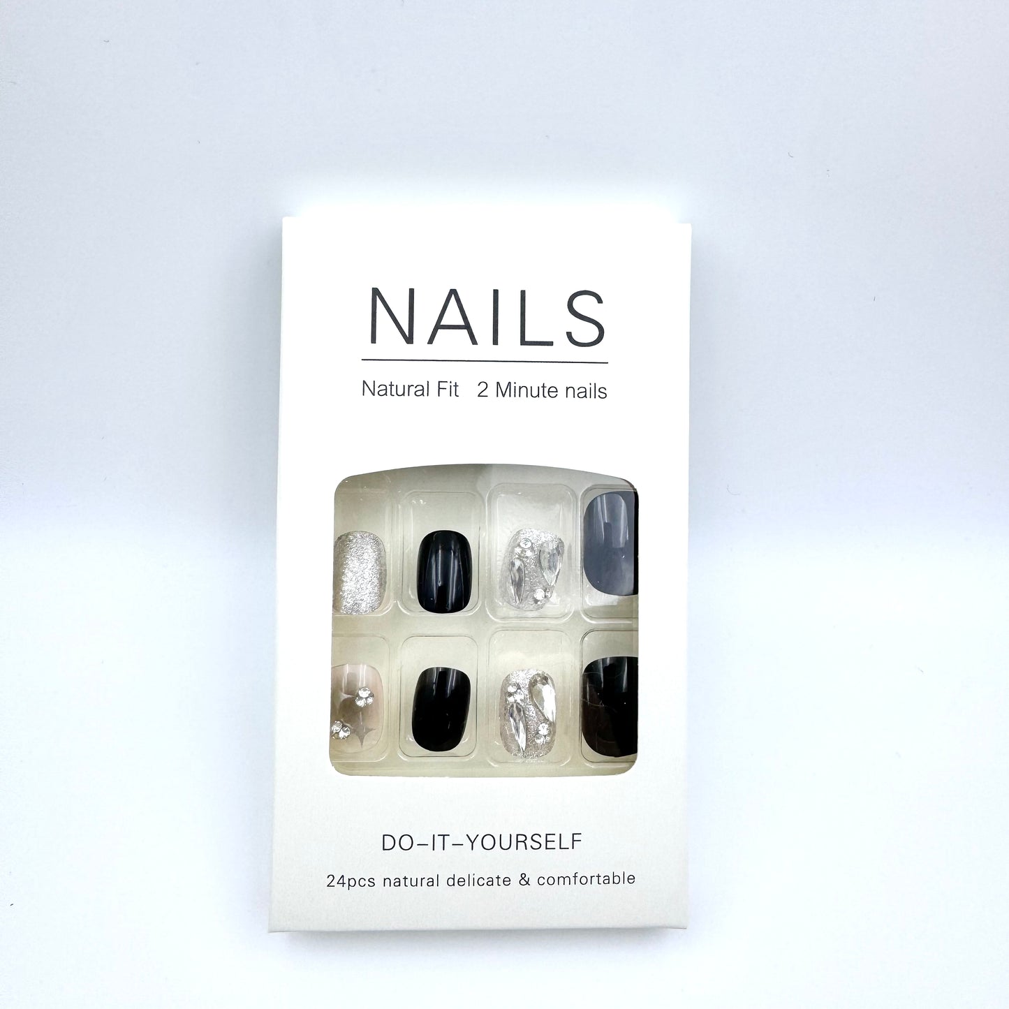 Sweet and cool dark star with diamond press-on short nails 24pcs