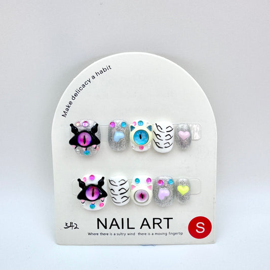 Little monster little devil short cute devil eyes press-on nails(Size Selection )