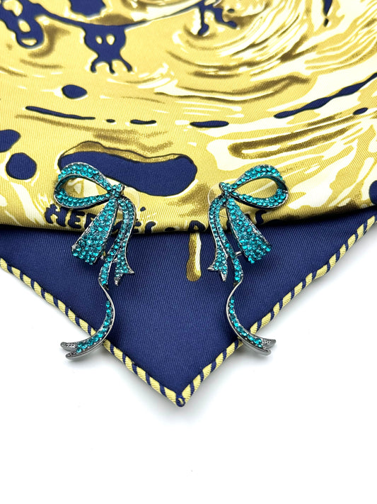 Green Zircon Bow Ribbon Drop Earrings