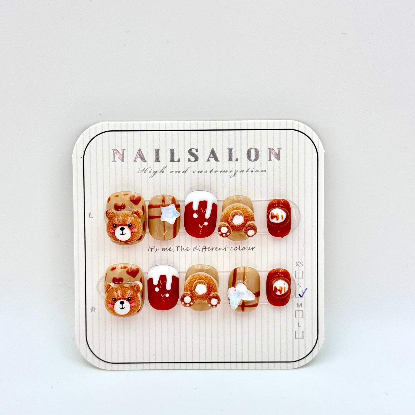 Short Nails chocolate brown bear cartoon handmade press-on nails(Size Selection )