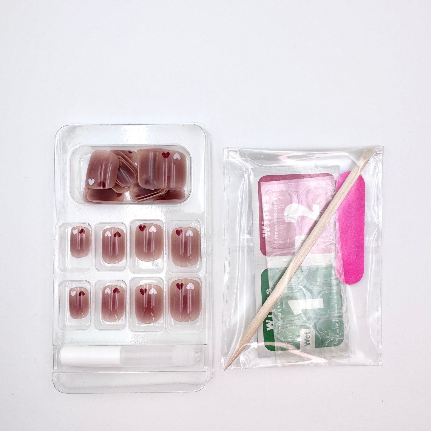Sweet hearts girl blush press-on short nails 24pcs