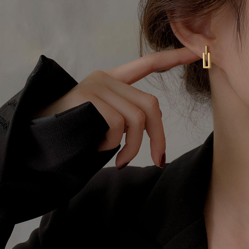 Small Hollow Square Drop Earrings