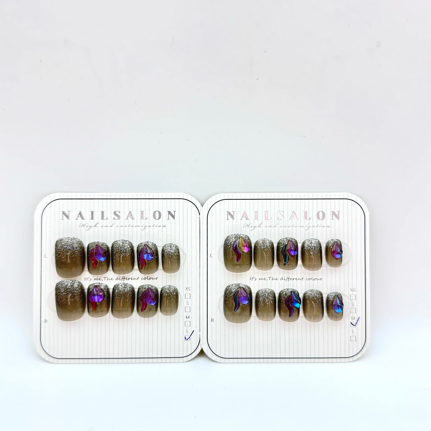 Dark night purple elf with diamonds press-on short nails(Size Selection)