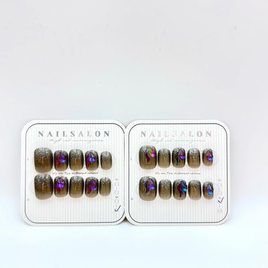 Dark night purple elf with diamonds press-on short nails(Size Selection)