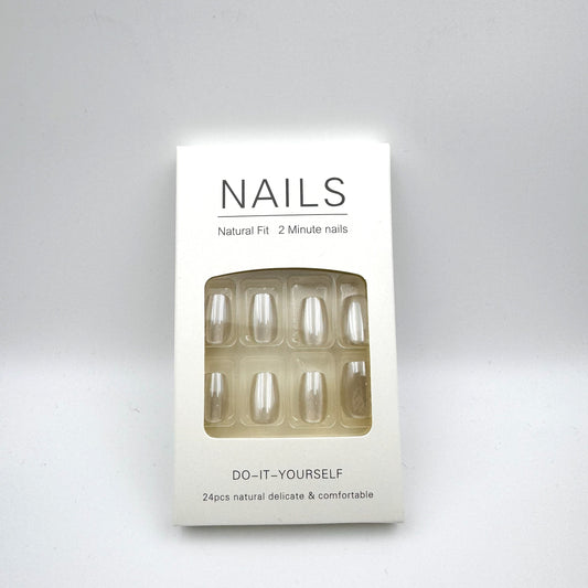 White moonlight cat's eye press-on short nails 30pcs