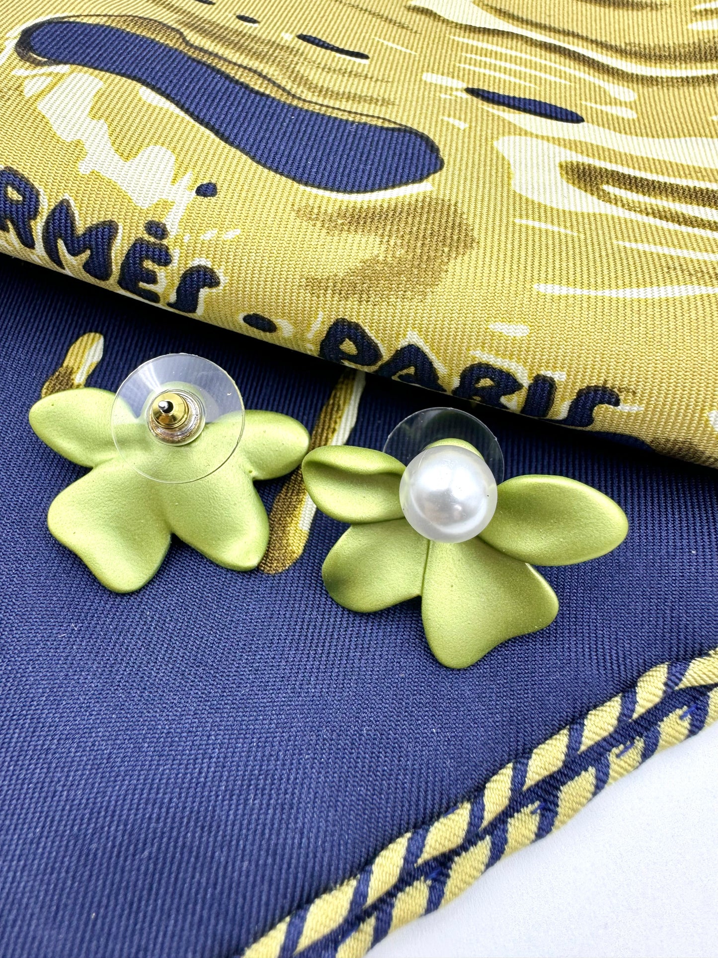 Green Gardenia Pearls Stud Earrings