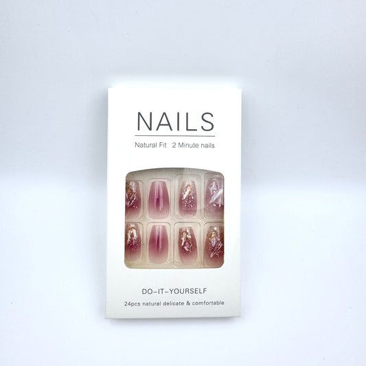 Ice-clear blush with champagne diamonds press-on long nails 24pcs