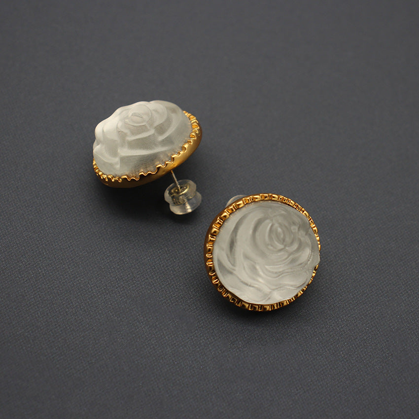 Frosted Transparent Camellia Stud Earrings