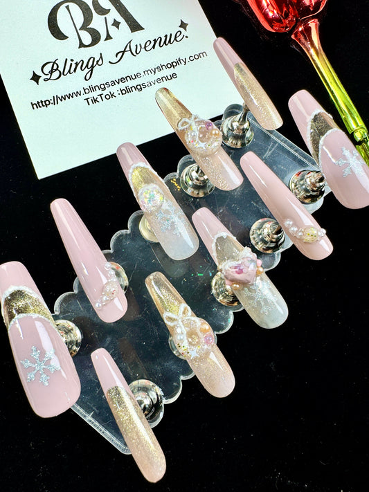 Pink Christmas Press-on Nails Customized Pre-order