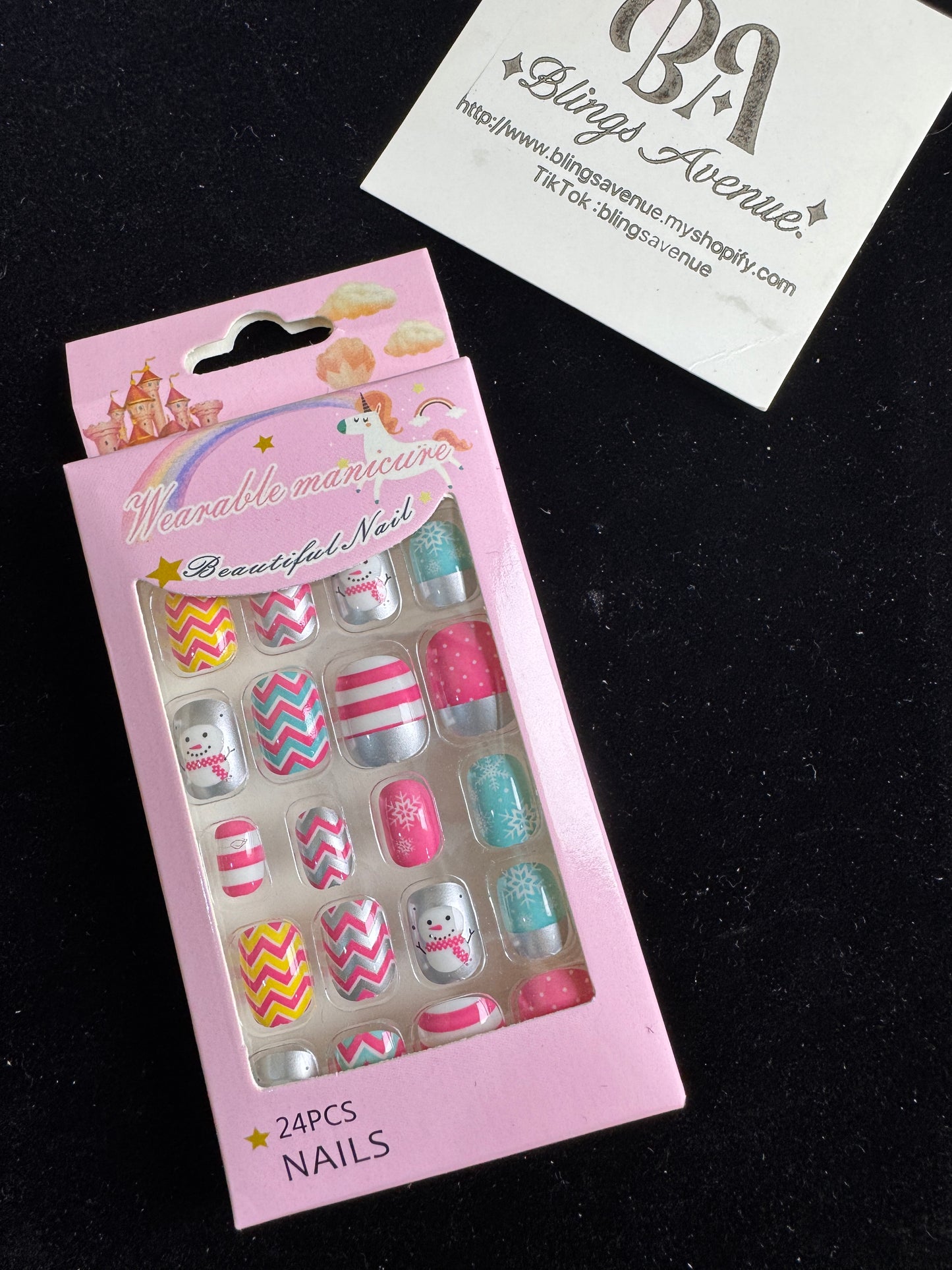 Teens Cartoon Press-on Nails 24-piece with Adhesive Backing