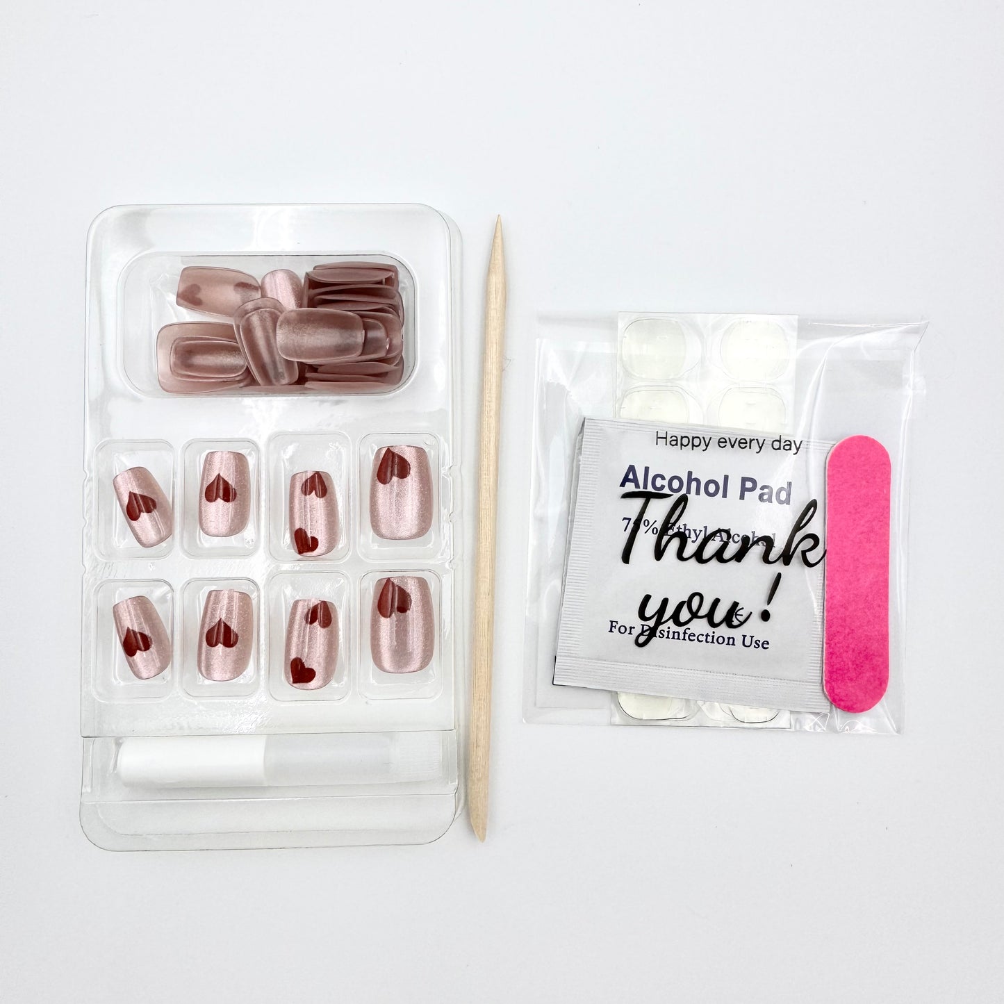 Small heart pink press-on short nails 30pcs