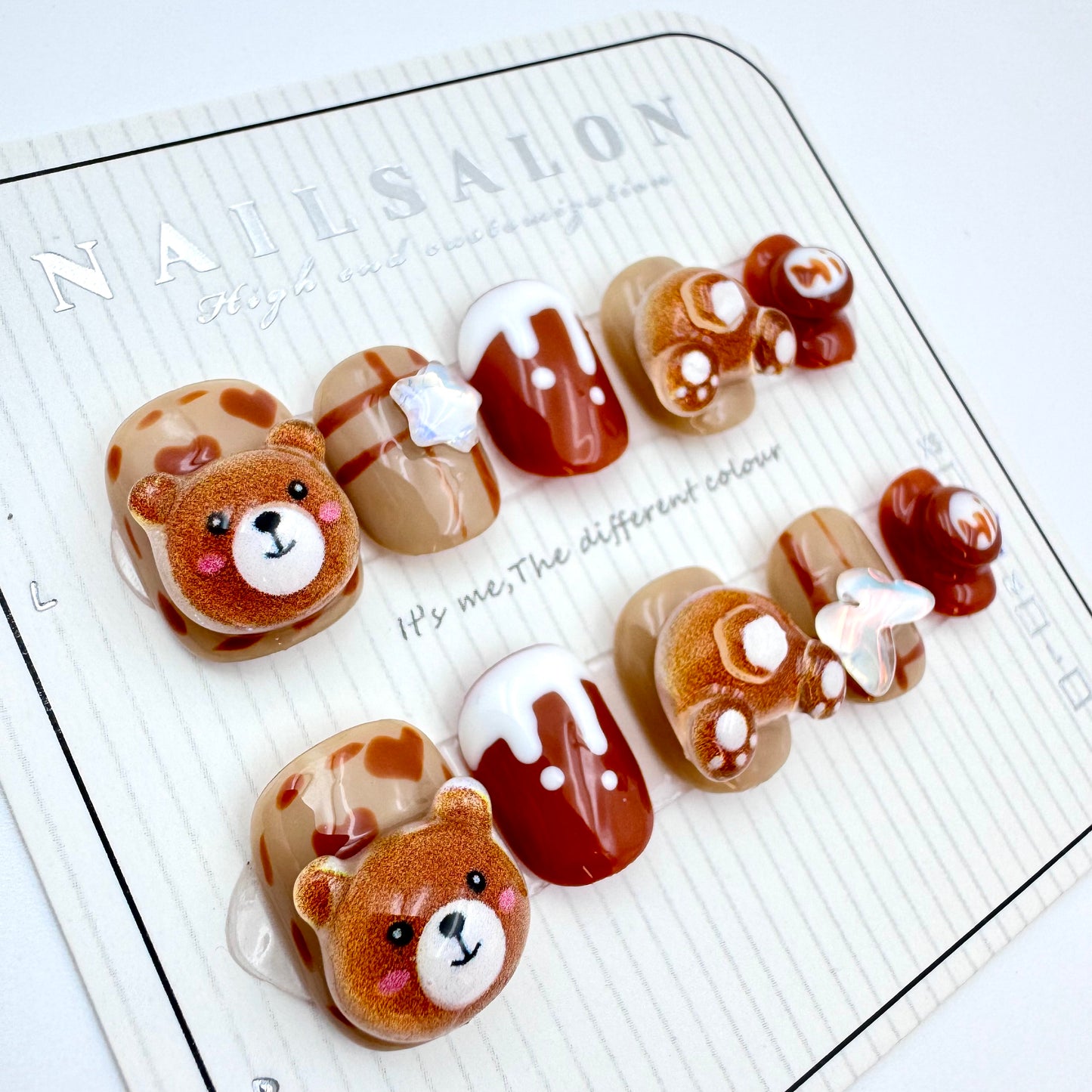 Short Nails chocolate brown bear cartoon handmade press-on nails(Size Selection )