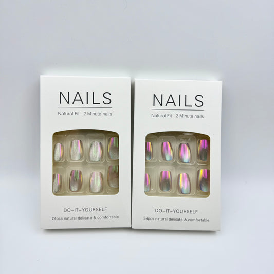 Aurora colorful dreamy cat's eye press-on short nails 30pcs
