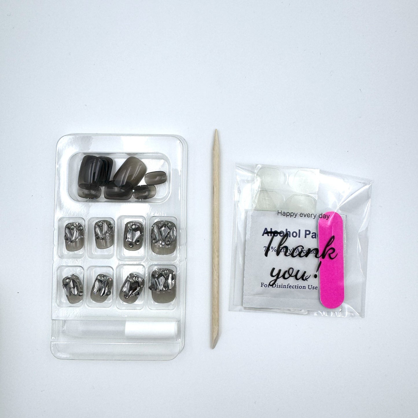 Black glitter full diamonds press-on short nails 24pcs