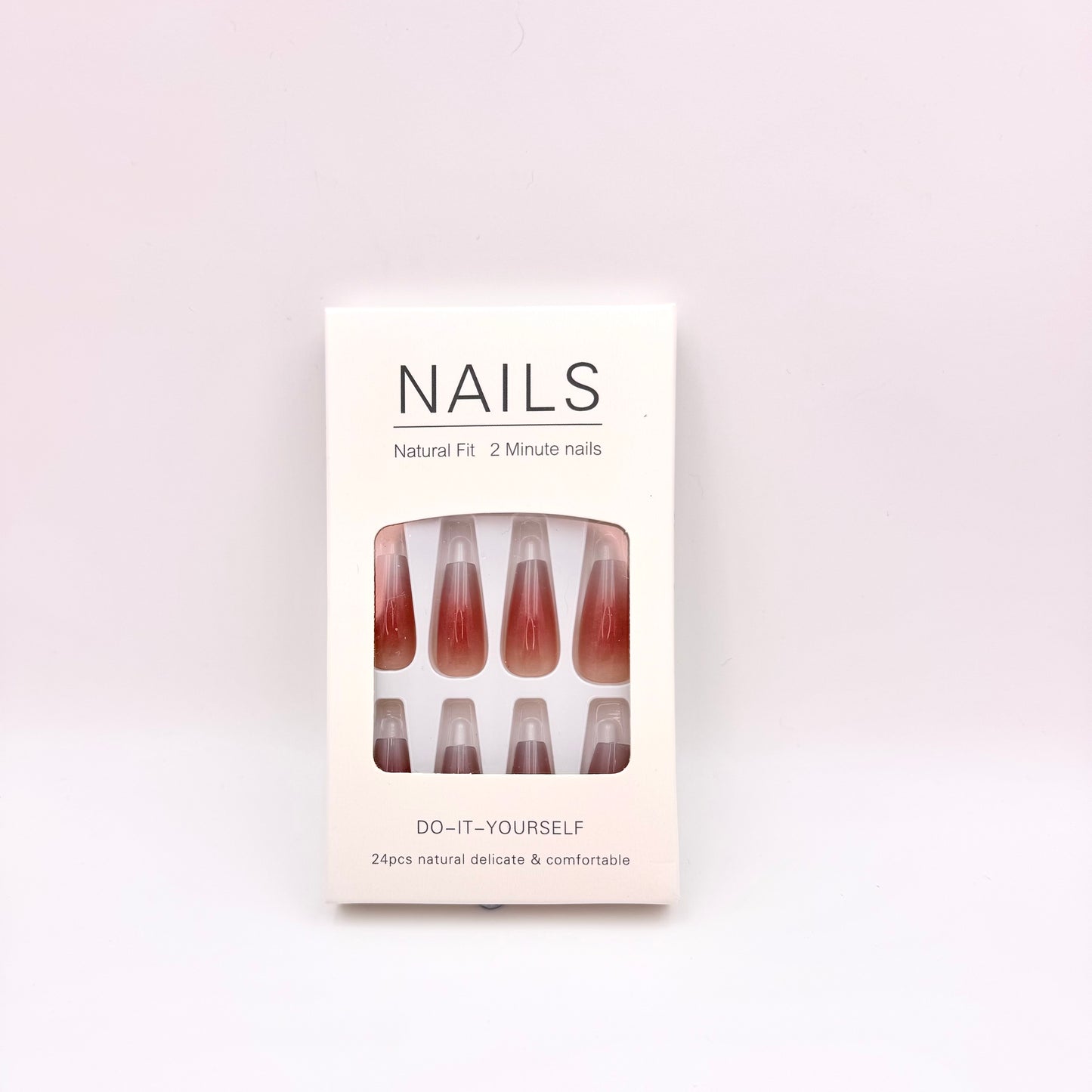 New Maillard blush gradient gray blue press-on long nails 24pcs