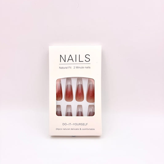 New Maillard blush gradient gray blue press-on long nails 24pcs