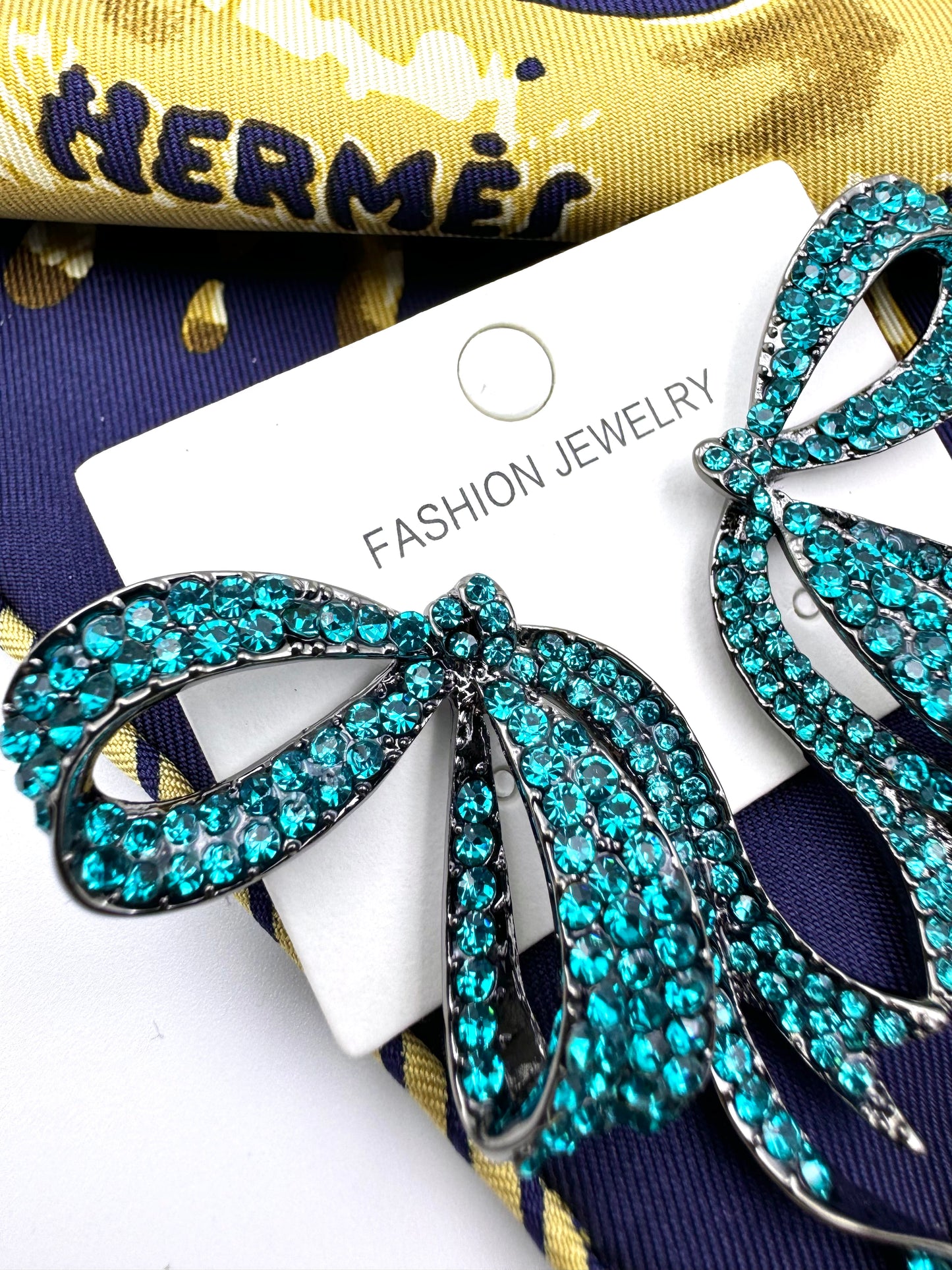 Green Zircon Bow Ribbon Drop Earrings