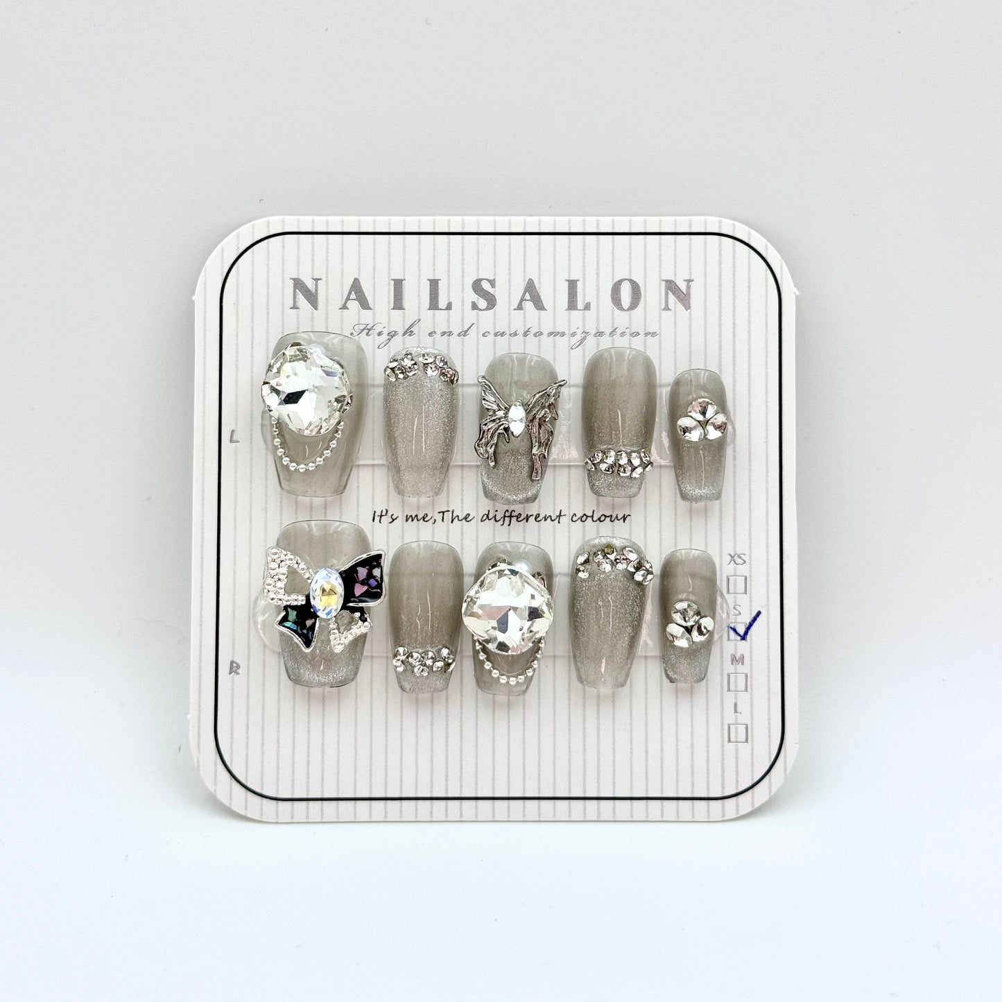 Full diamond explosion butterfly diamond handmade press-on nails(Size Selection )