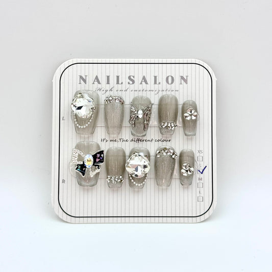 Full diamond explosion butterfly diamond handmade press-on nails(Size Selection )