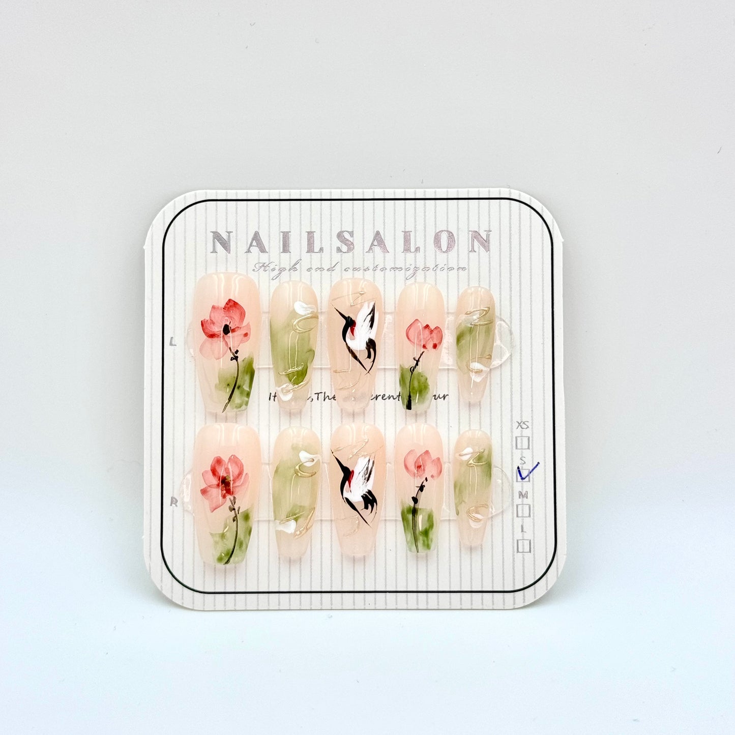 Hand-painted smudged Chinese style high-end press-on nails long nails（Size Selection）