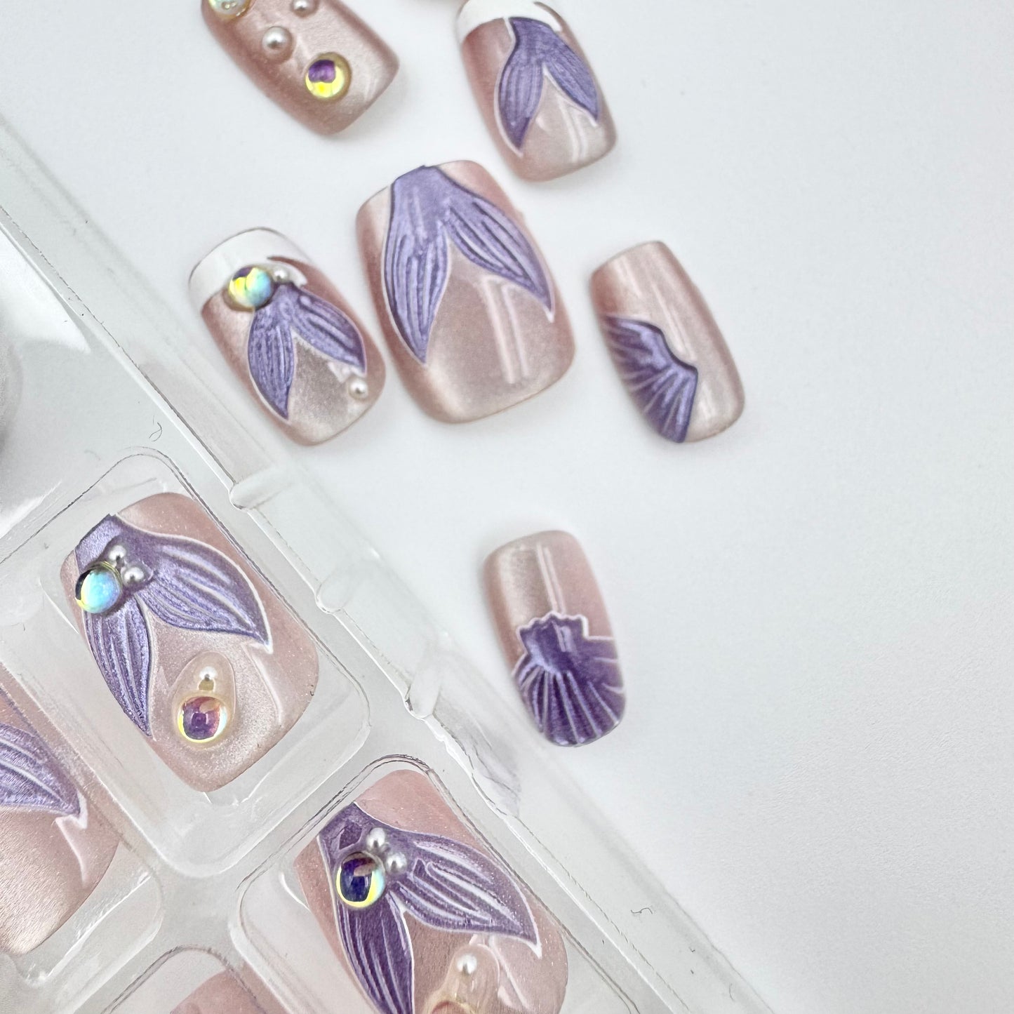 Purple mermaid princess press-on short nails 30pcs