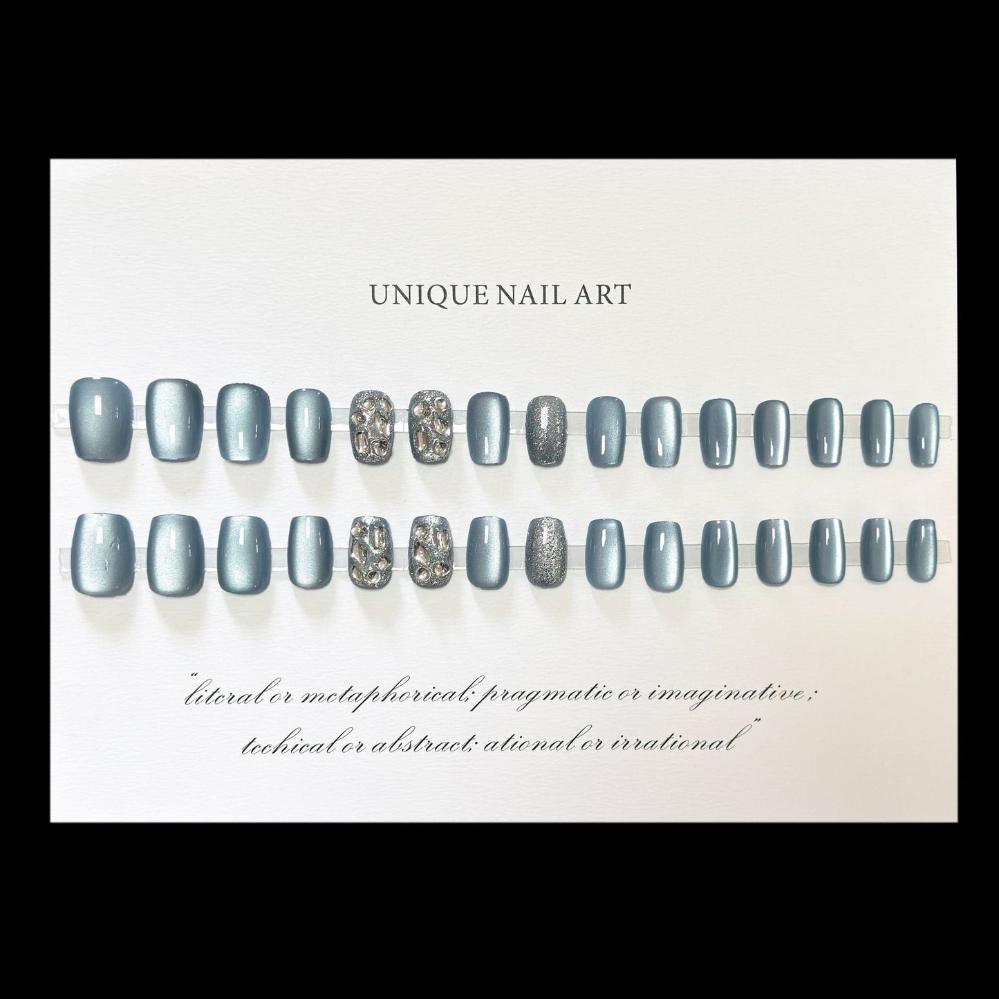 Ice blue with diamonds press-on short nails 30pcs