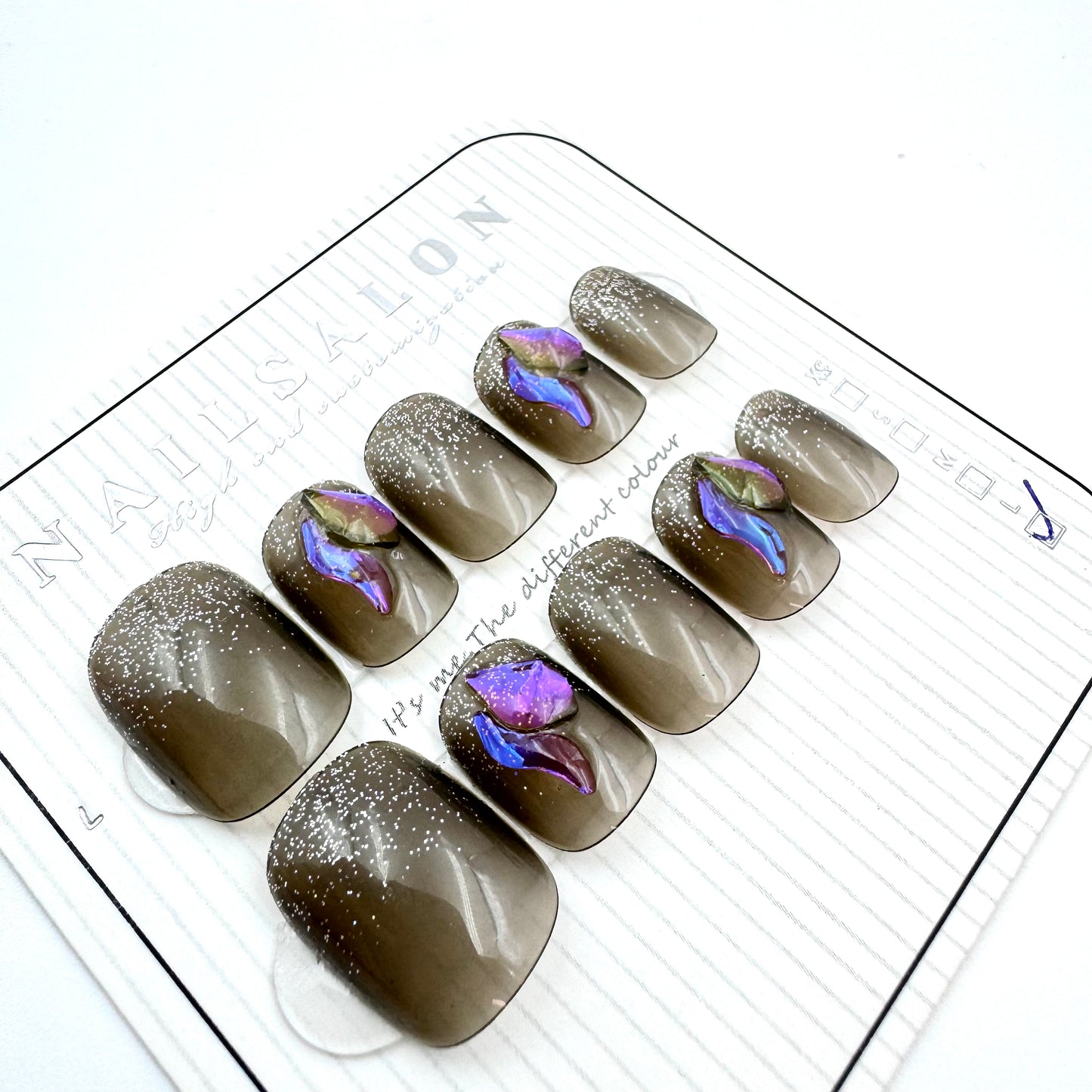Dark night purple elf with diamonds press-on short nails(Size Selection)