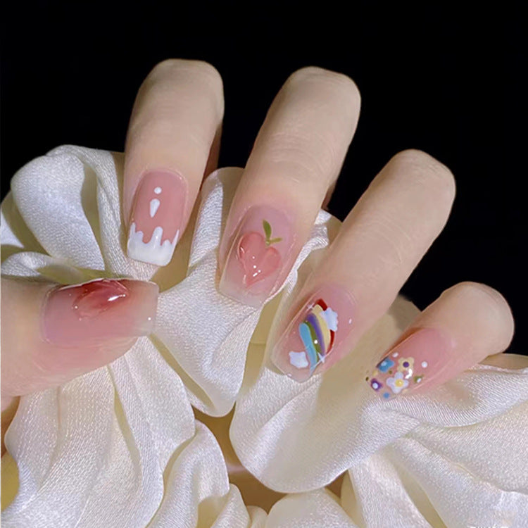 Rainbow peach press-on short nails 24pcs