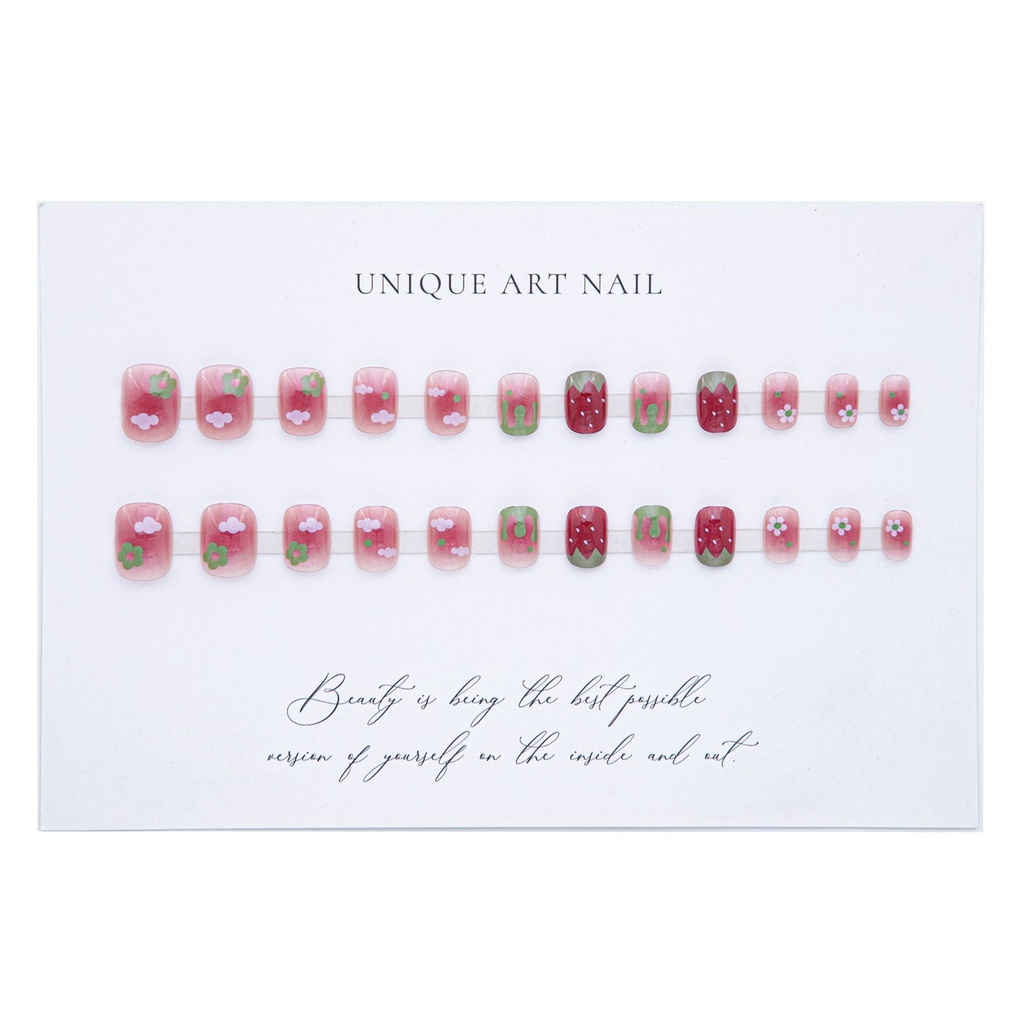 Dopamine strawberry press-on short nails 24pcs