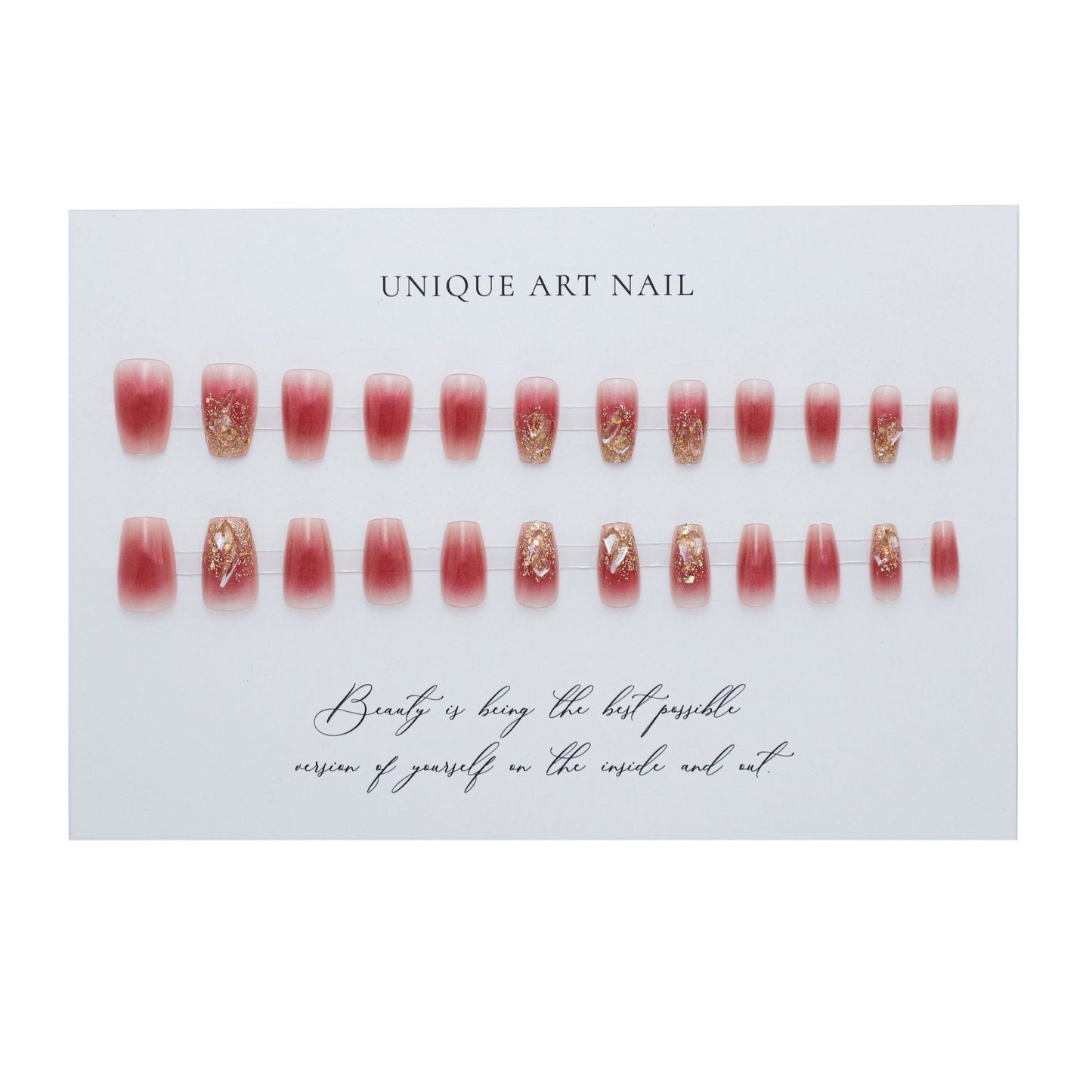 New Maillard blush gradient gray blue press-on long nails 24pcs