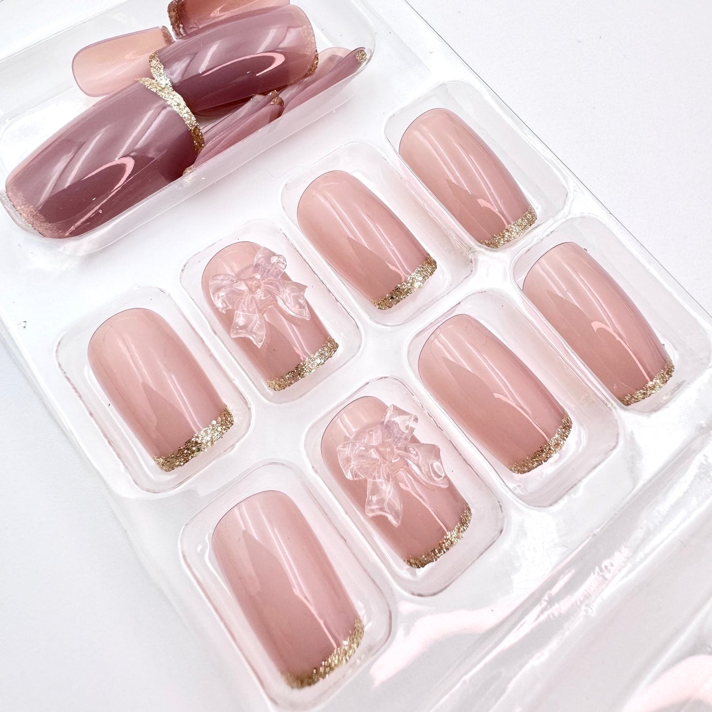 French Christmas snowflake cat's eye/bowknot press-on short nails 24pcs