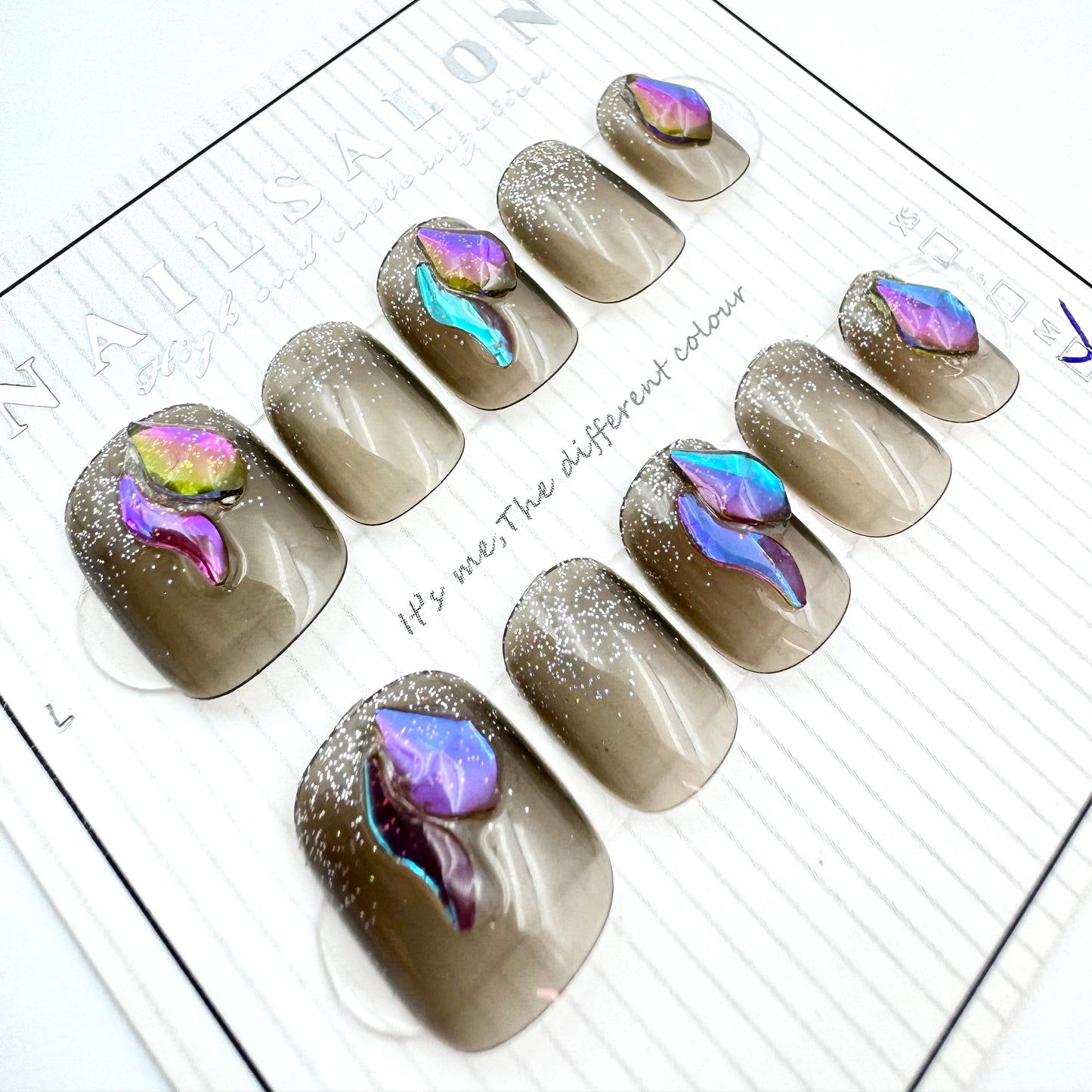 Dark night purple elf with diamonds press-on short nails(Size Selection)