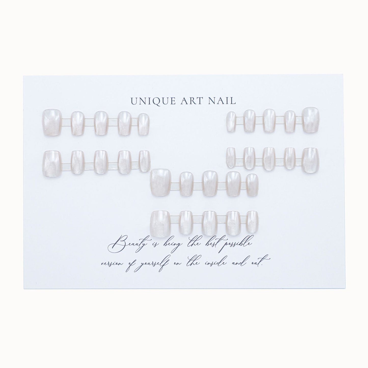 White moonlight cat's eye press-on short nails 30pcs