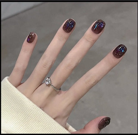 Dark night purple elf with diamonds press-on short nails(Size Selection)